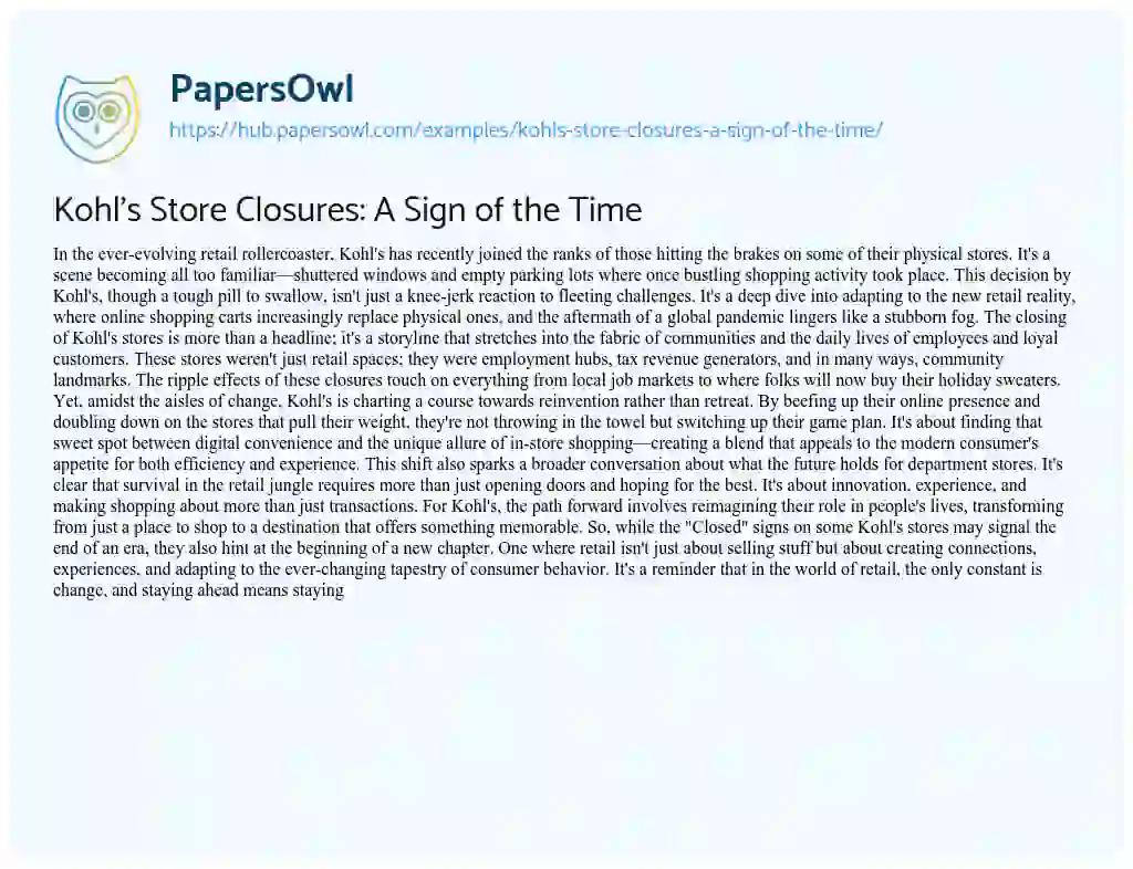 Essay on Kohl’s Store Closures: A Sign of the Time
