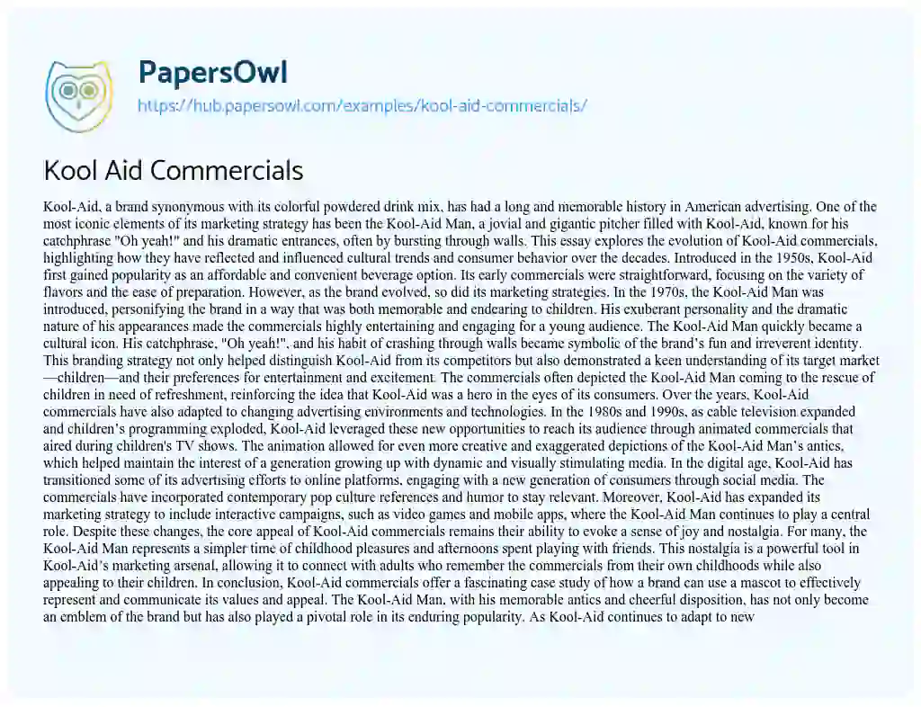 Essay on Kool Aid Commercials