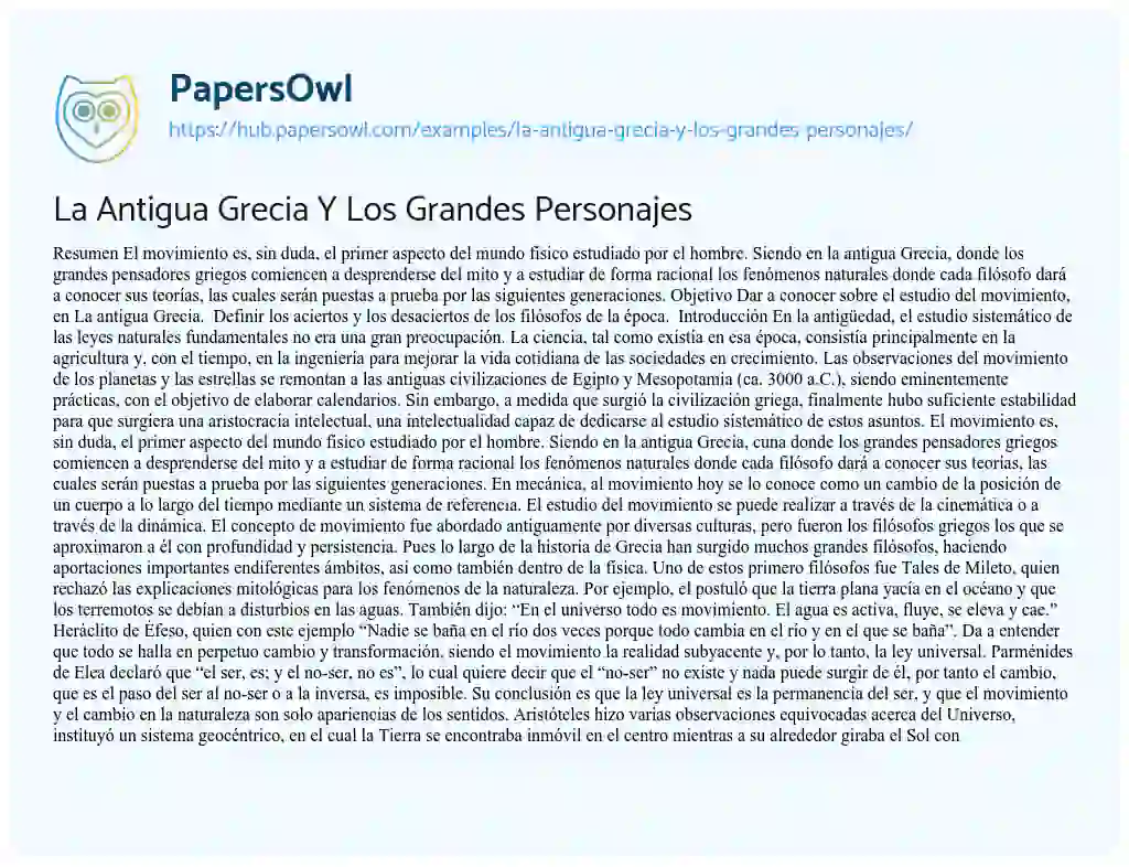 Essay on La Antigua Grecia Y Los Grandes Personajes