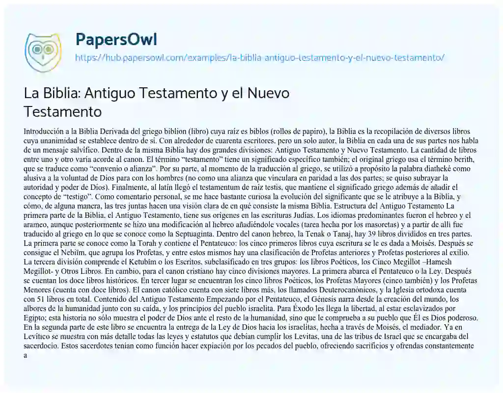 Essay on La Biblia: Antiguo Testamento y el Nuevo Testamento