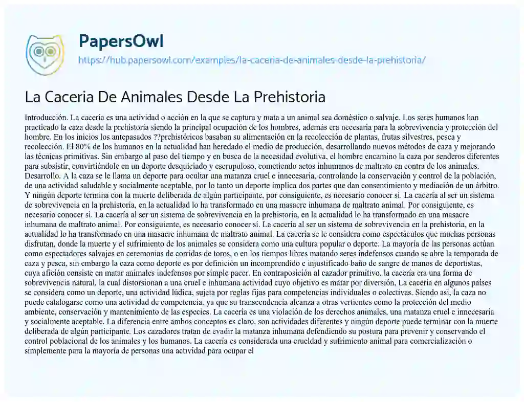 Essay on La Caceria De Animales Desde La Prehistoria