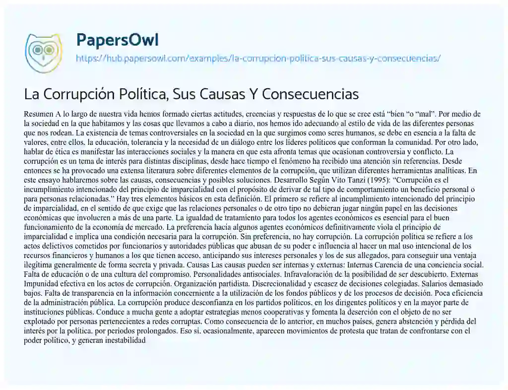 Essay on La Corrupción Política, Sus Causas Y Consecuencias