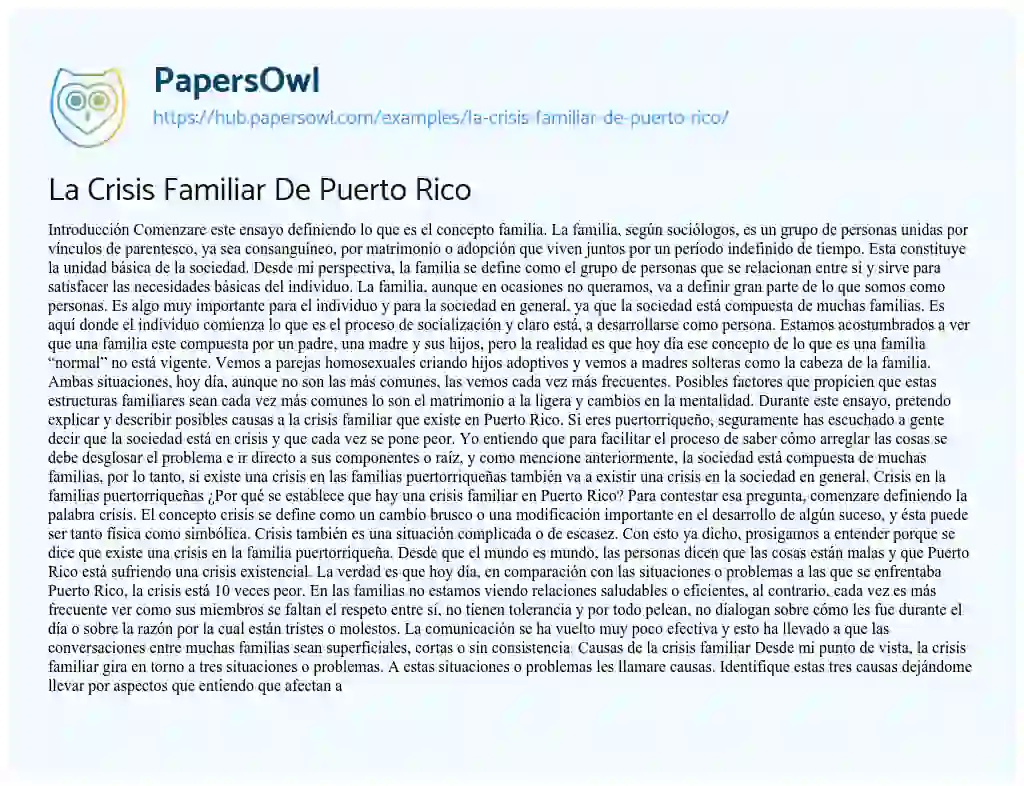 Essay on La Crisis Familiar De Puerto Rico