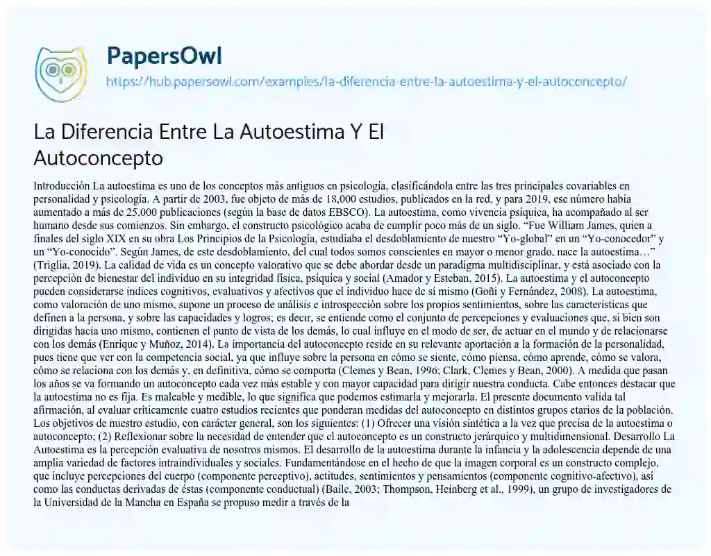 Essay on La Diferencia Entre La Autoestima Y El Autoconcepto