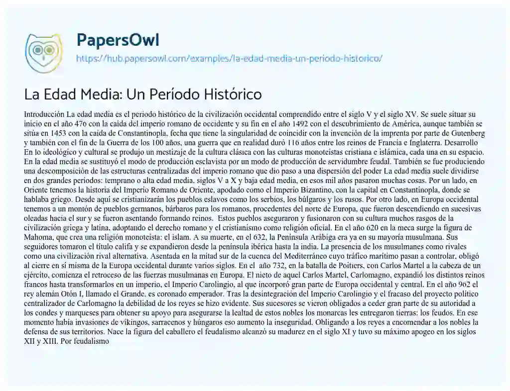 Essay on La Edad Media: Un Período Histórico