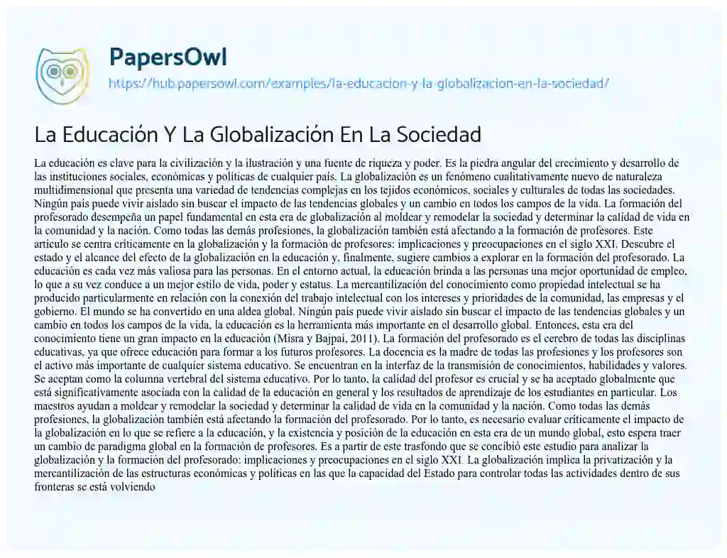 Essay on La Educación Y La Globalización En La Sociedad