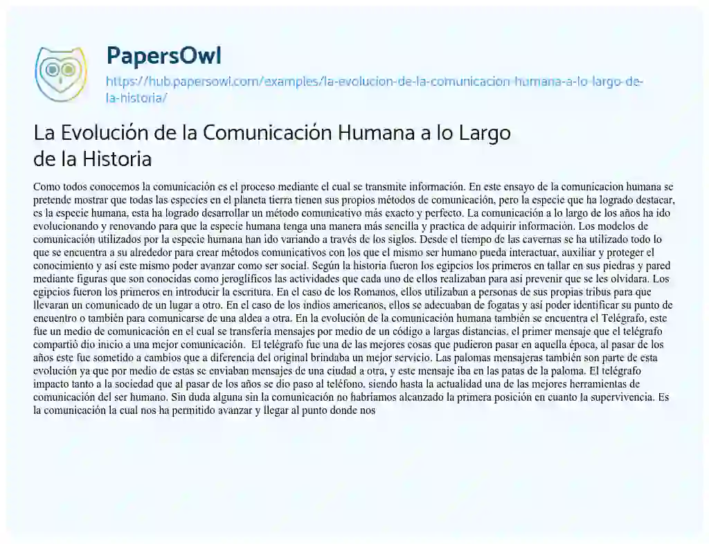 Essay on La Evolución de la Comunicación Humana a lo Largo de la Historia