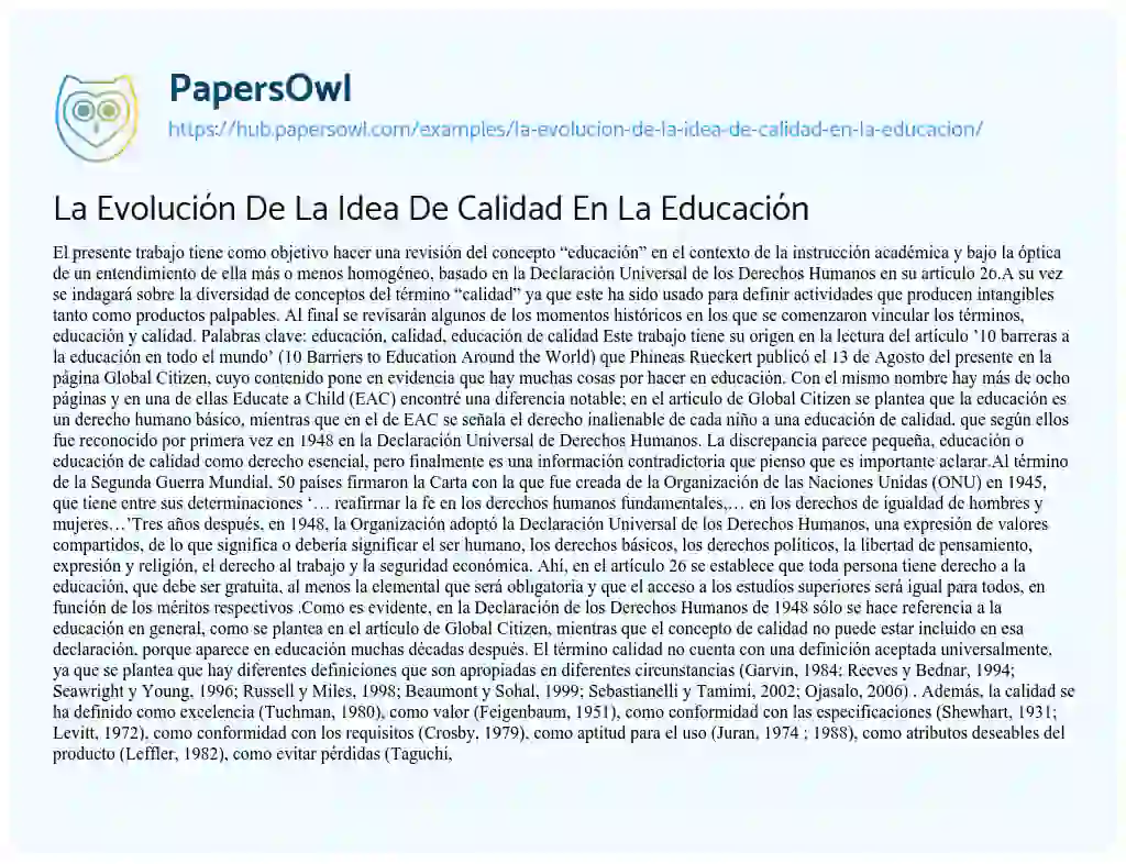 Essay on La Evolución De La Idea De Calidad En La Educación