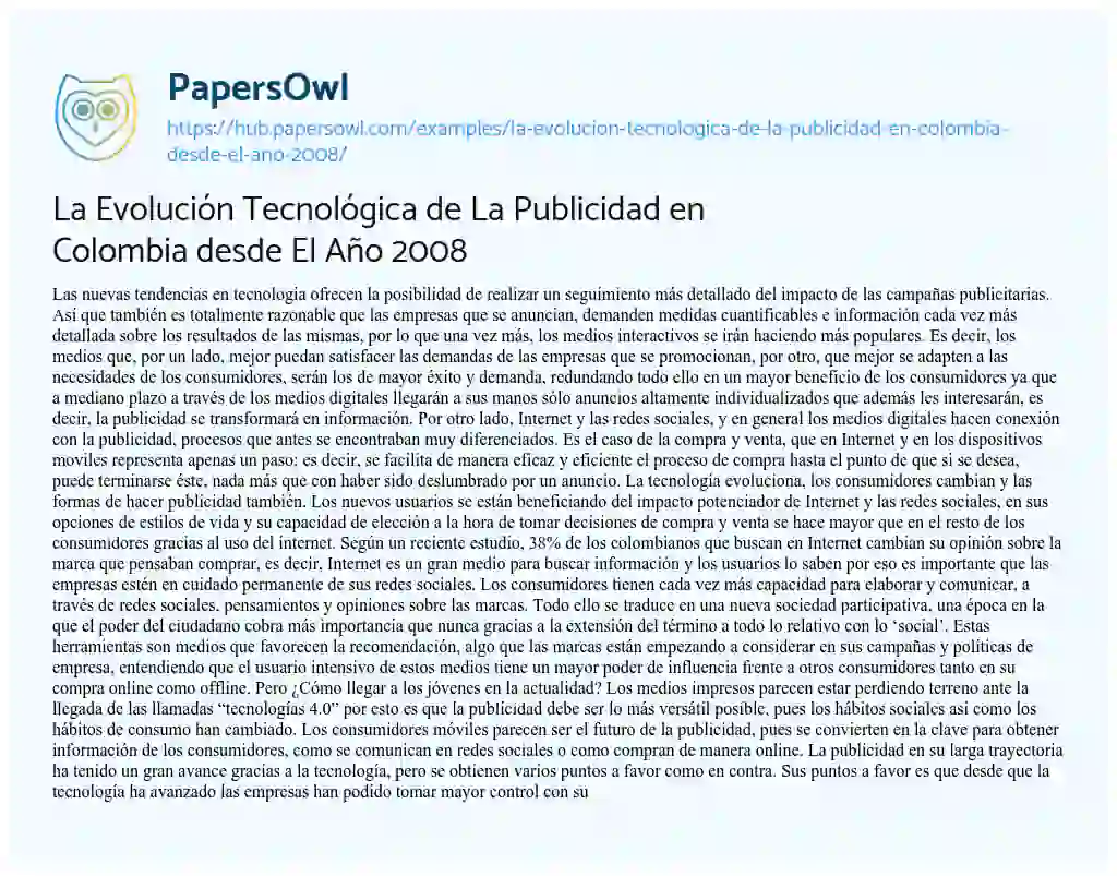 Essay on La Evolución Tecnológica de La Publicidad en Colombia desde El Año 2008
