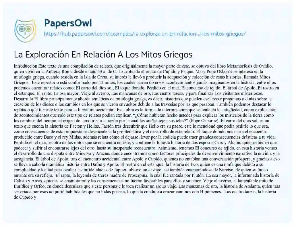 Essay on La Exploración En Relación A Los Mitos Griegos