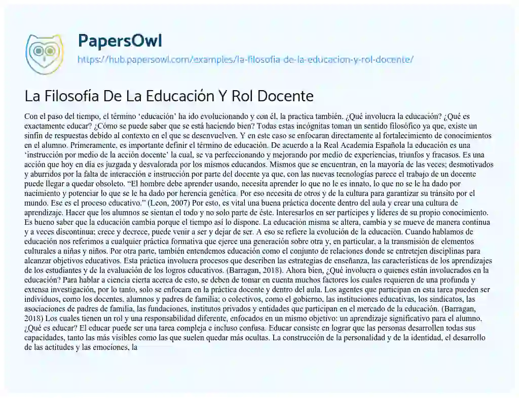 Essay on La Filosofía De La Educación Y Rol Docente