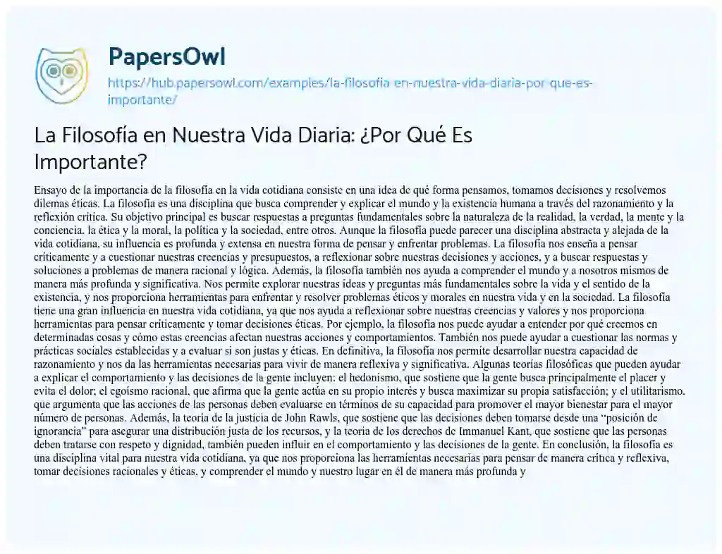 Essay on La Filosofía en Nuestra Vida Diaria: ¿Por Qué Es Importante?