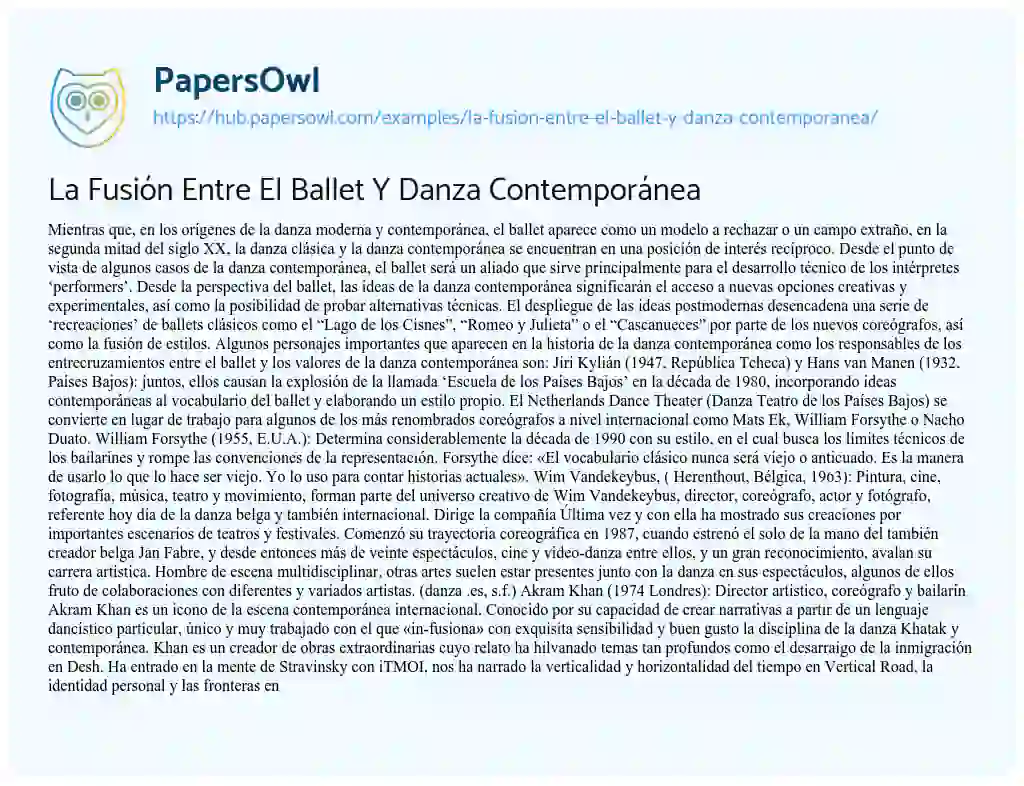 Essay on La Fusión Entre El Ballet Y Danza Contemporánea