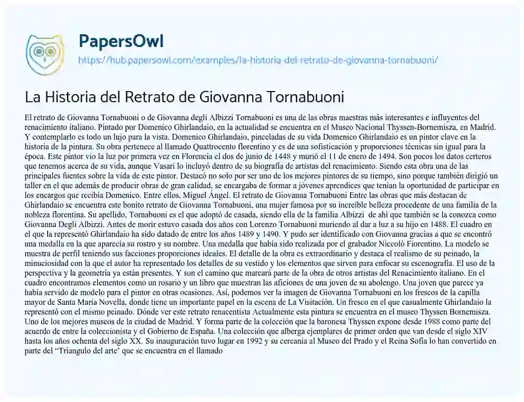 Essay on La Historia del Retrato de Giovanna Tornabuoni