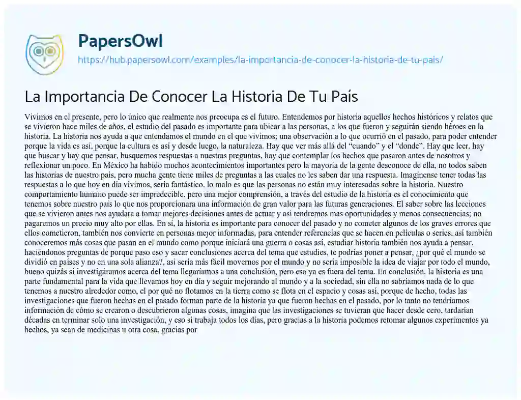 Essay on La Importancia De Conocer La Historia De Tu País
