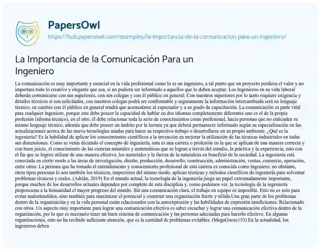 Essay on La Importancia de la Comunicación Para un Ingeniero