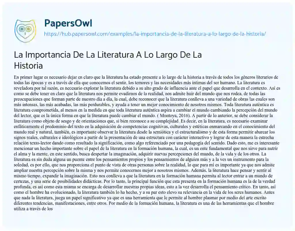 Essay on La Importancia De La Literatura A Lo Largo De La Historia