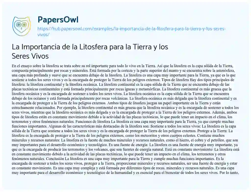 Essay on La Importancia de la Litosfera para la Tierra y los Seres Vivos