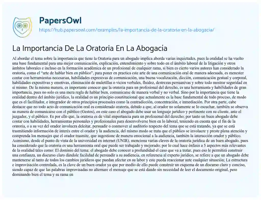 Essay on La Importancia De La Oratoria En La Abogacía