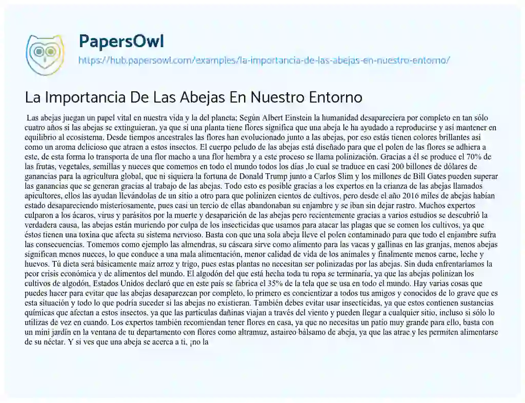 Essay on La Importancia De Las Abejas En Nuestro Entorno