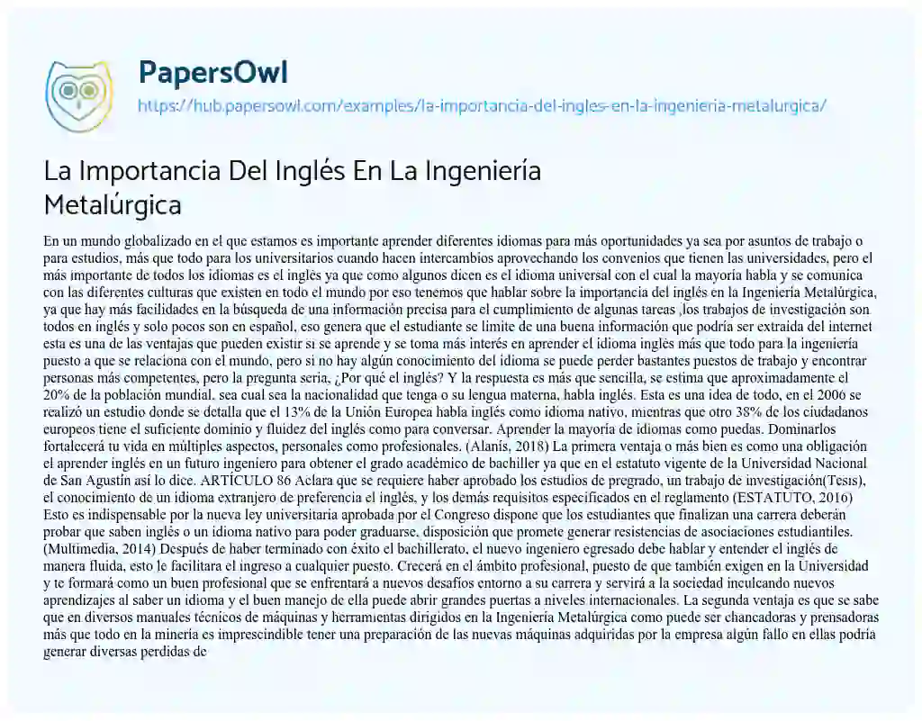 Essay on La Importancia Del Inglés En La Ingeniería Metalúrgica