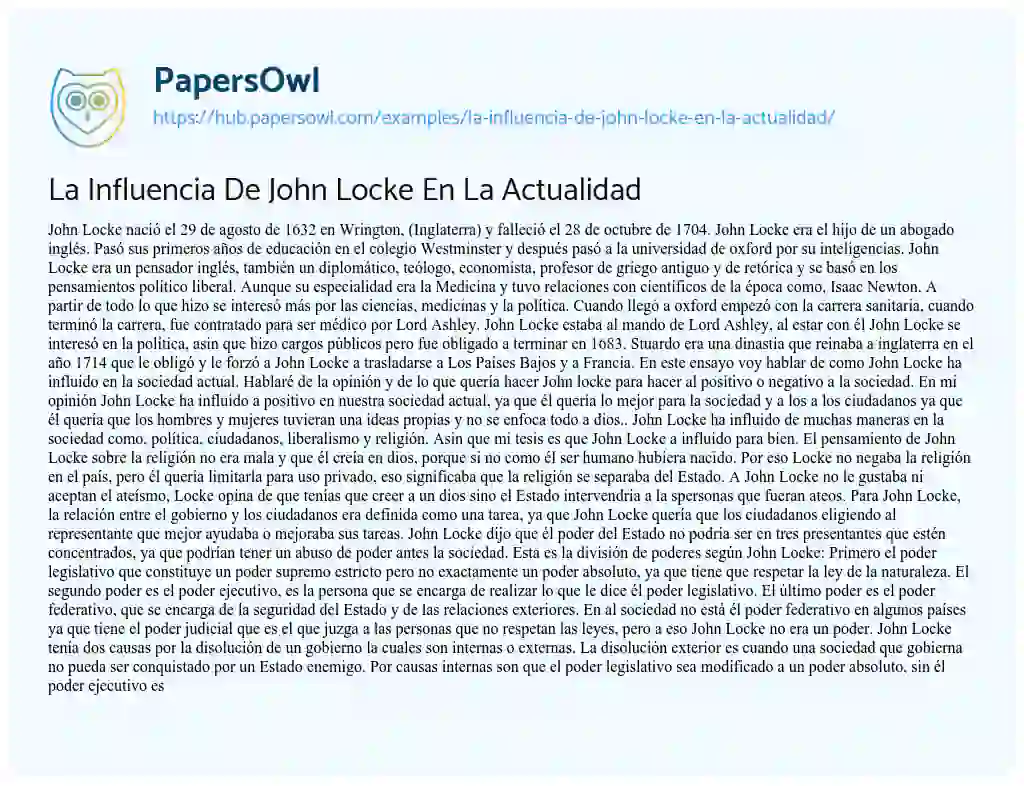 Essay on La Influencia De John Locke En La Actualidad