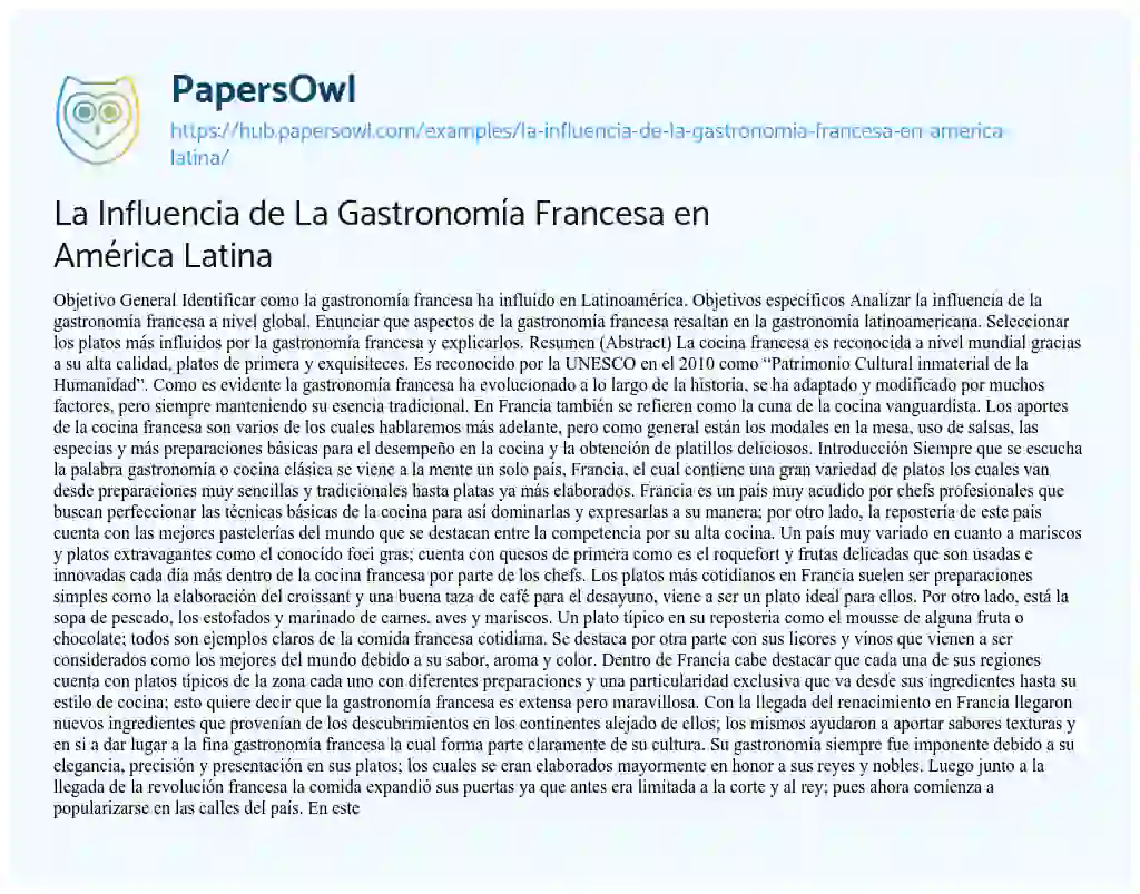 Essay on La Influencia de La Gastronomía Francesa en América Latina
