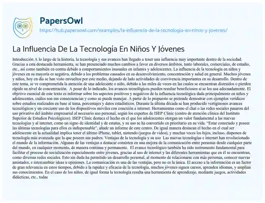 Essay on La Influencia De La Tecnología En Niños Y Jóvenes