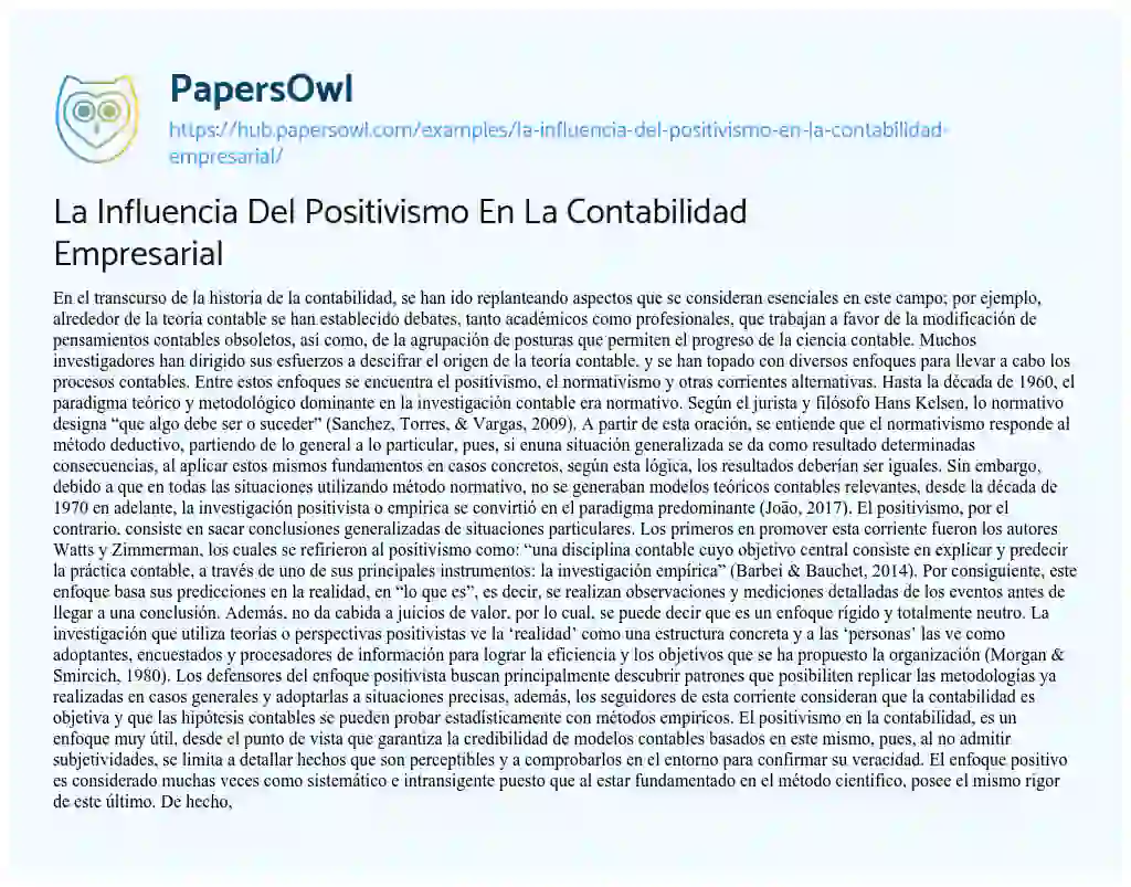Essay on La Influencia Del Positivismo En La Contabilidad Empresarial