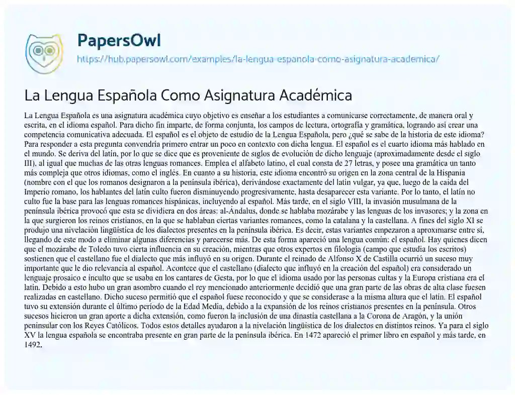 Essay on La Lengua Española Como Asignatura Académica
