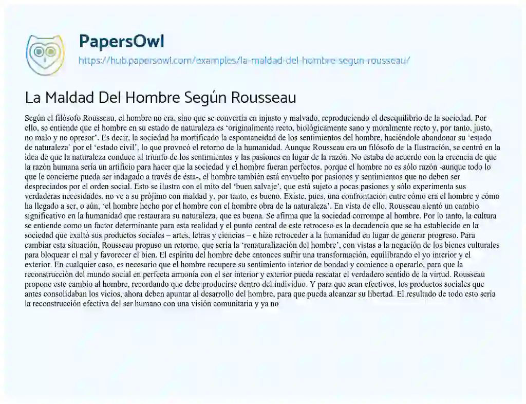 Essay on La Maldad Del Hombre Según Rousseau