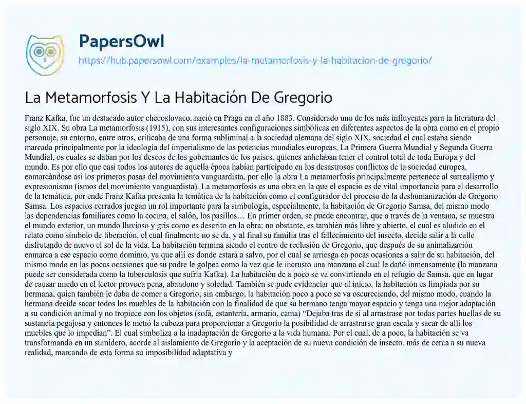 Essay on La Metamorfosis Y La Habitación De Gregorio