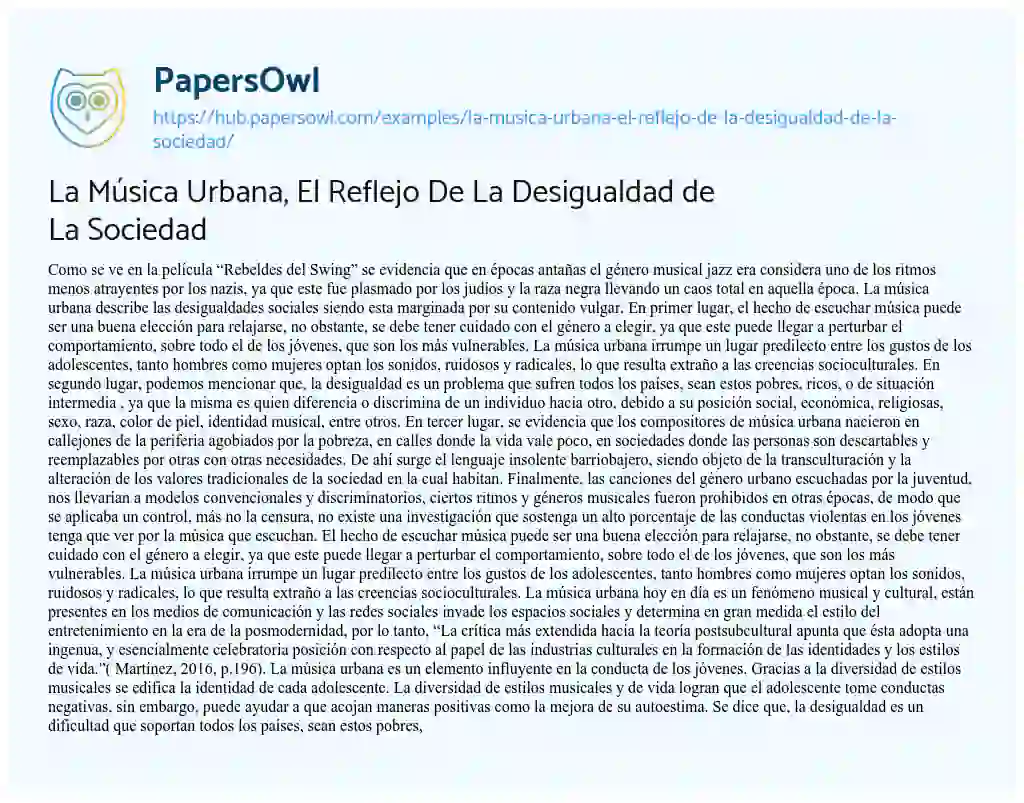 Essay on La Música Urbana, El Reflejo De La Desigualdad de La Sociedad