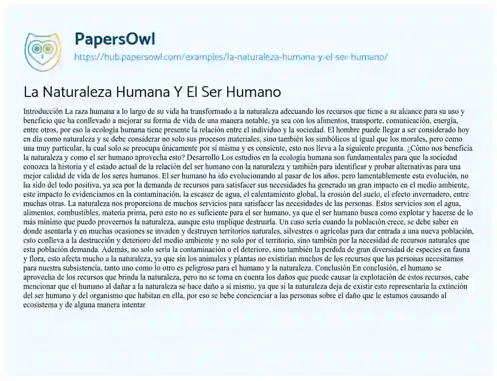 Essay on La Naturaleza Humana Y El Ser Humano