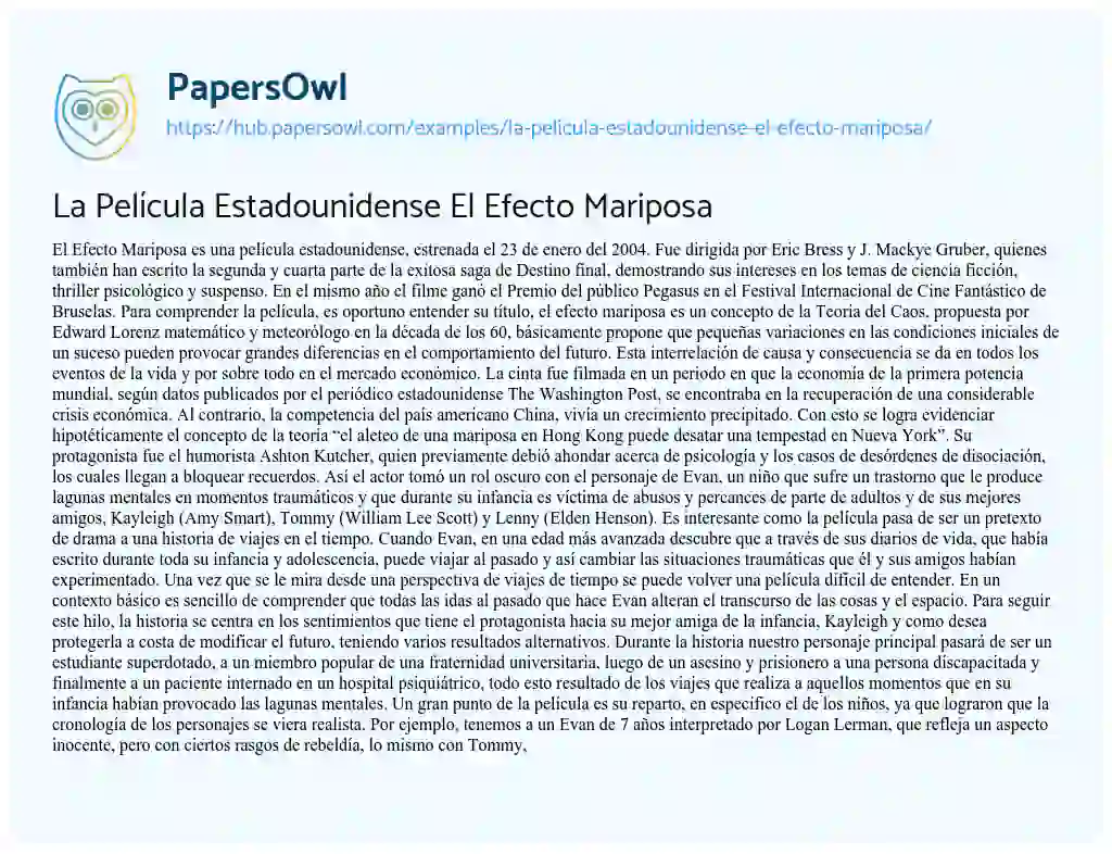 Essay on La Película Estadounidense El Efecto Mariposa