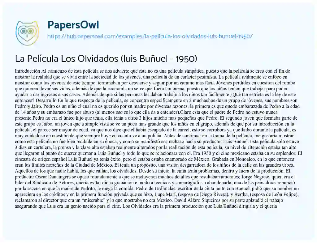 Essay on La Película Los Olvidados (luis Buñuel – 1950)