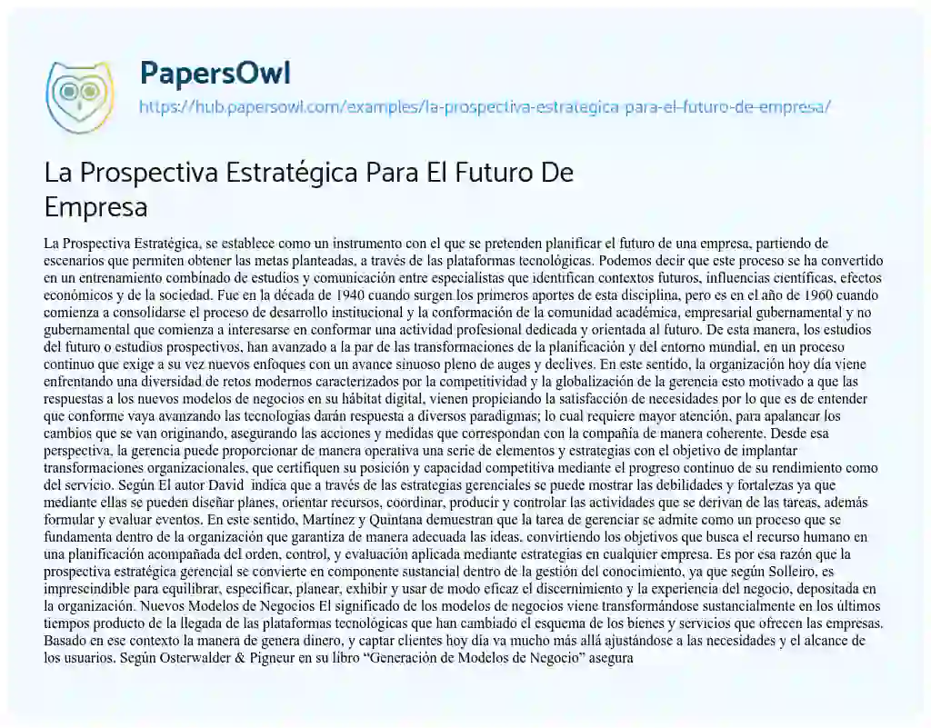 Essay on La Prospectiva Estratégica Para El Futuro De Empresa