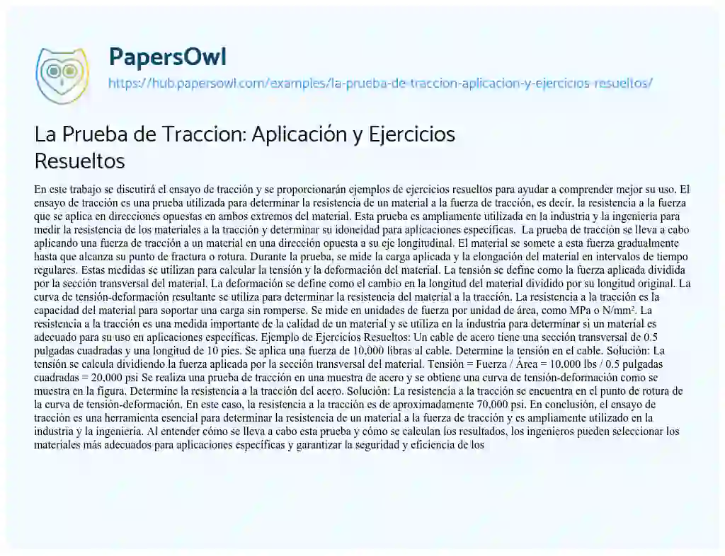 Essay on La Prueba de Traccion: Aplicación y Ejercicios Resueltos