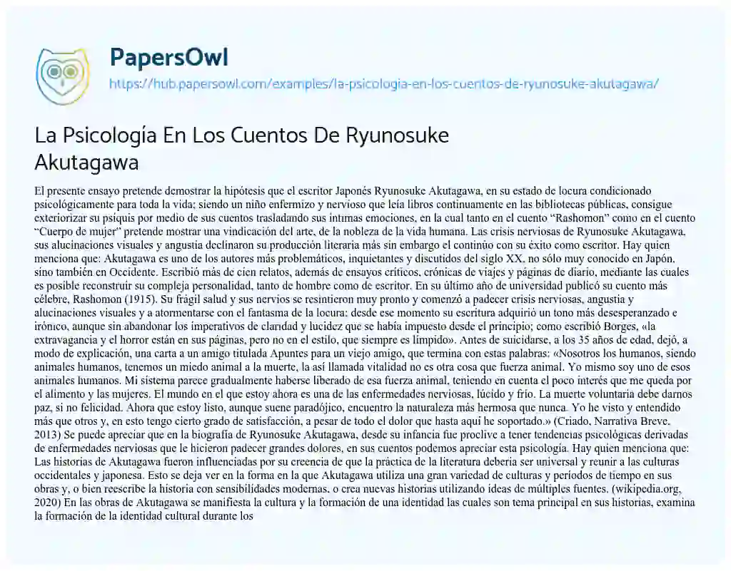 Essay on La Psicología En Los Cuentos De Ryunosuke Akutagawa