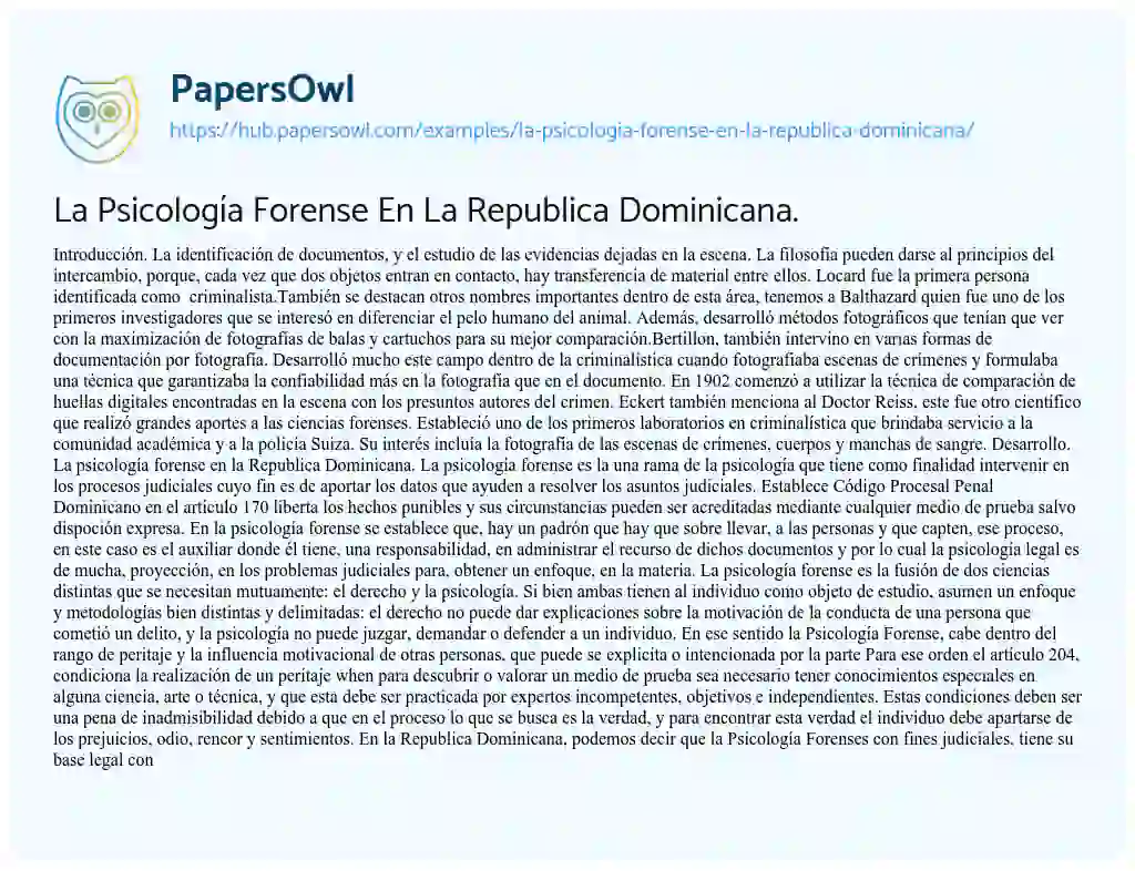 Essay on La Psicología Forense En La Republica Dominicana.