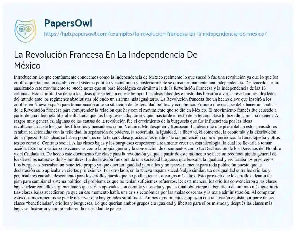 Essay on La Revolución Francesa En La Independencia De México