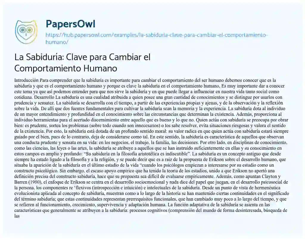 Essay on La Sabiduría: Clave para Cambiar el Comportamiento Humano
