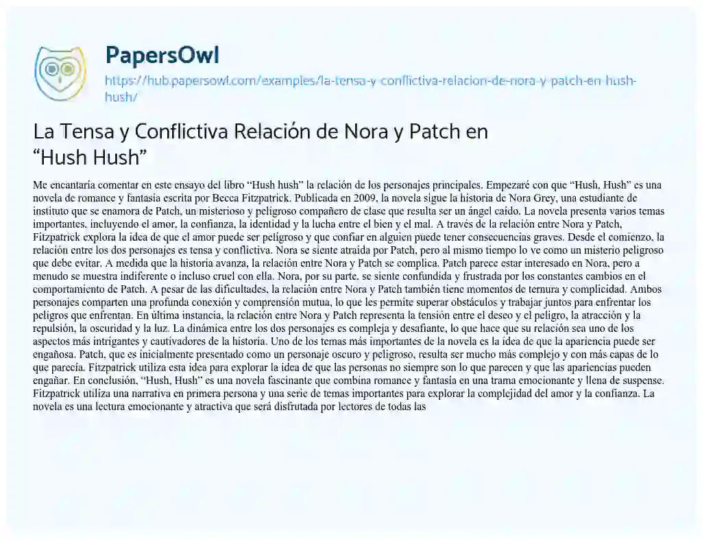 Essay on La Tensa y Conflictiva Relación de Nora y Patch en “Hush Hush”