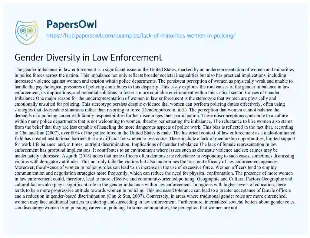 Essay on Gender Diversity in Law Enforcement