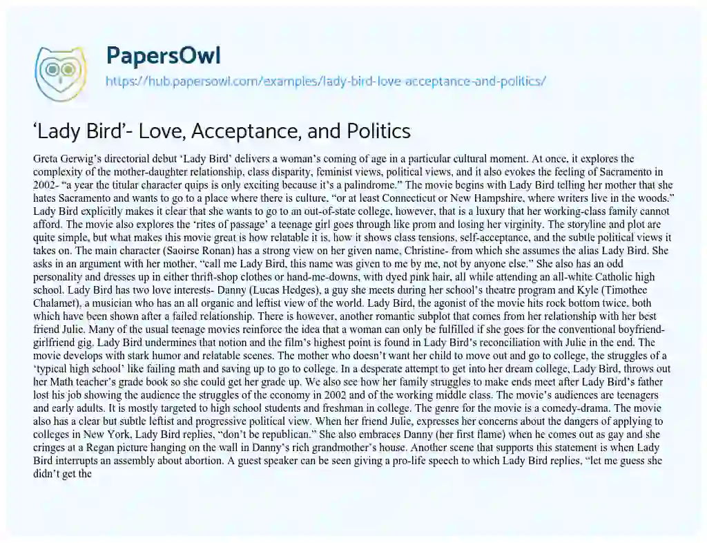 Essay on ‘Lady Bird’- Love, Acceptance, and Politics