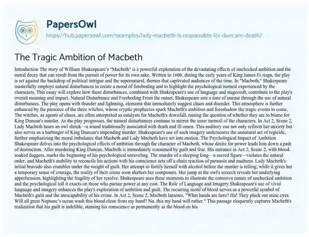 Essay on The Tragic Ambition of Macbeth