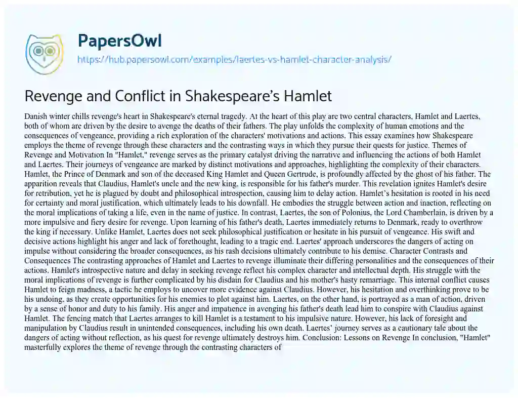 Essay on Revenge and Conflict in Shakespeare’s Hamlet