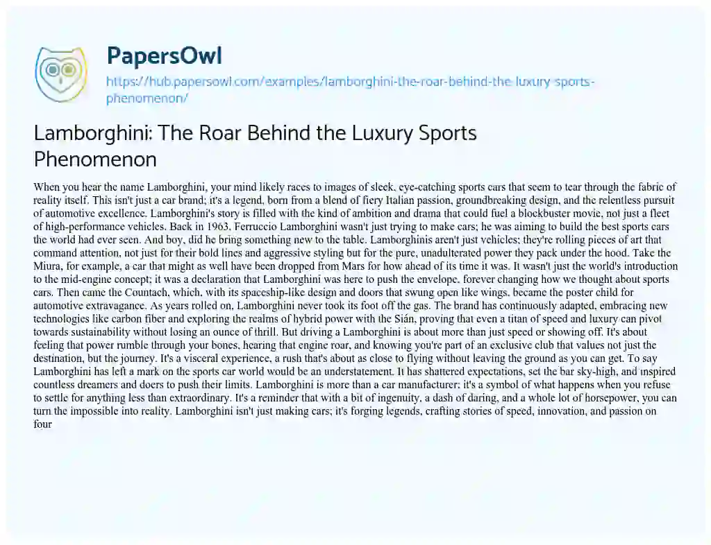 Essay on Lamborghini: The Roar Behind the Luxury Sports Phenomenon