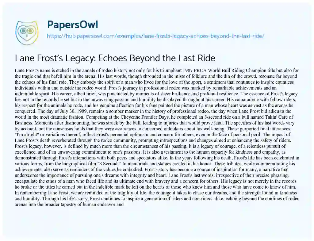 Essay on Lane Frost’s Legacy: Echoes Beyond the Last Ride