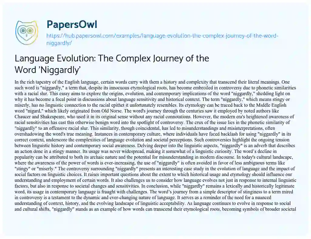 Essay on Language Evolution: The Complex Journey of the Word ‘Niggardly’